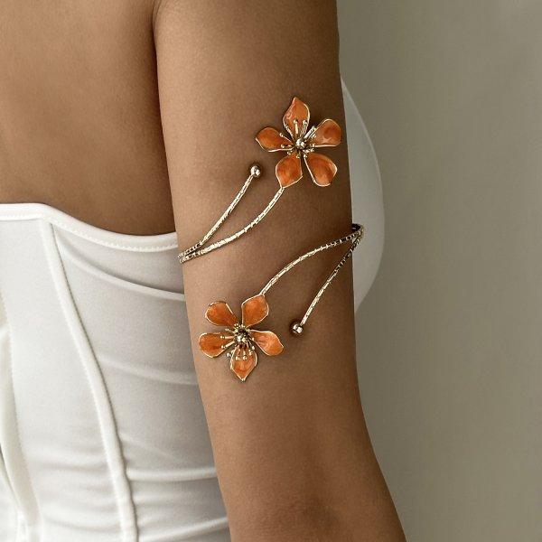 Elegantes Sexy Blumiges Offenes Manschetten-Armband für Damen Vintage Emaille Glasur Handwerk Blume Oberarm-Armband Party Feiertags Schmuck Geschenk