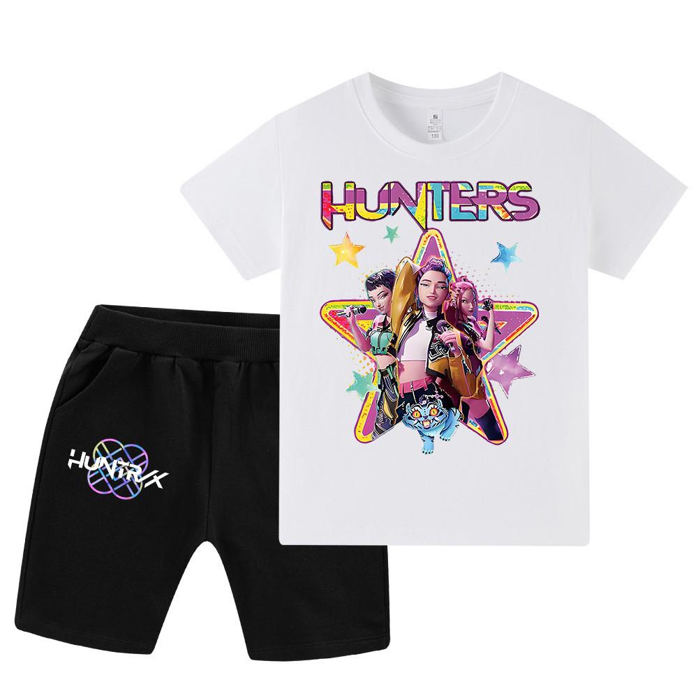 WA1197 Kids Boys Girls Kpop Rumi Zoey Mira Print Short Sleeves T-shirt Shorts Pants Sets