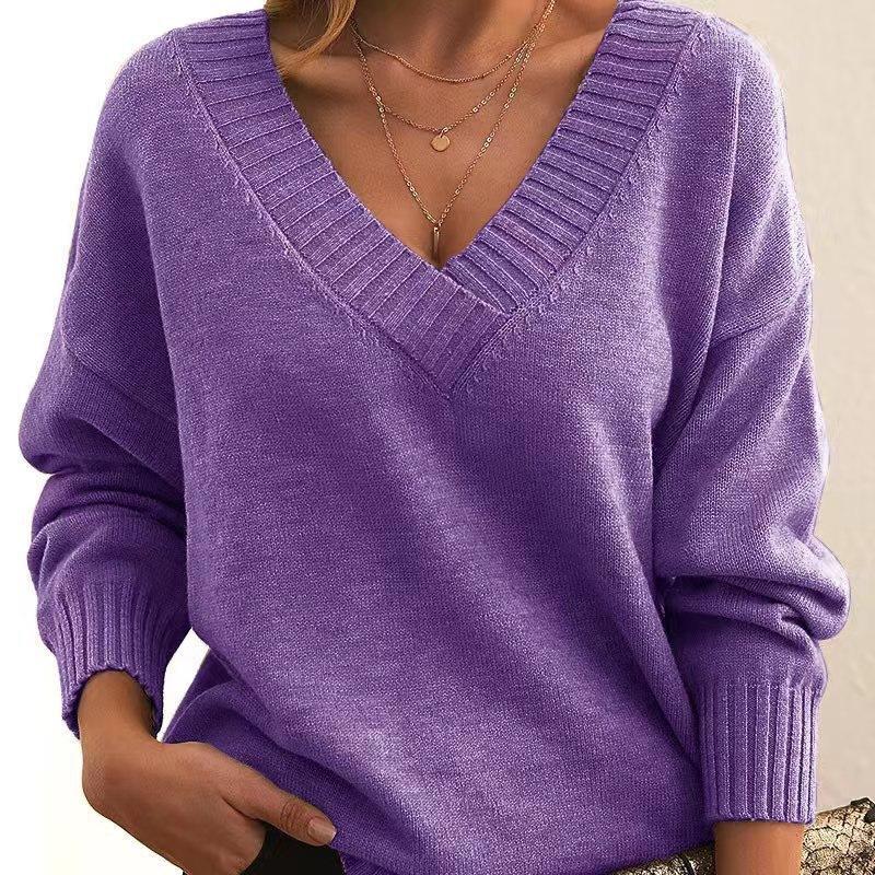 2026 New Women's Pullover Sweater, Loose V-Neck, Casual Versatile Knitwear