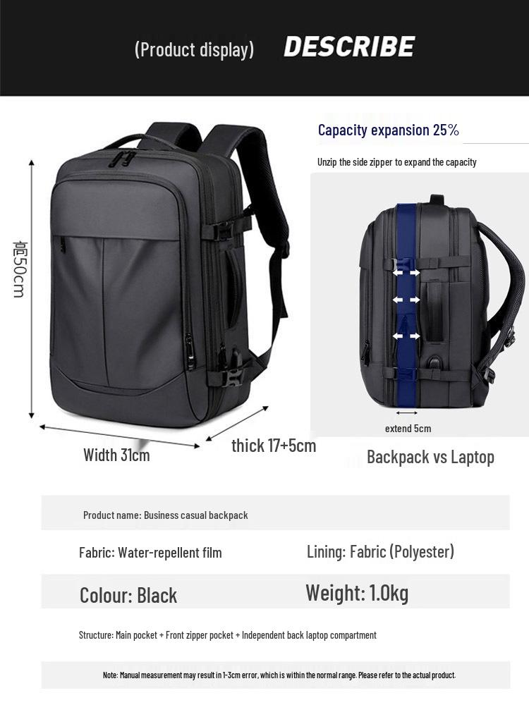 1-Piece Men's Large Capacity Travel Backpack: Business, Commute, Student, Computer, Shoulder Bag