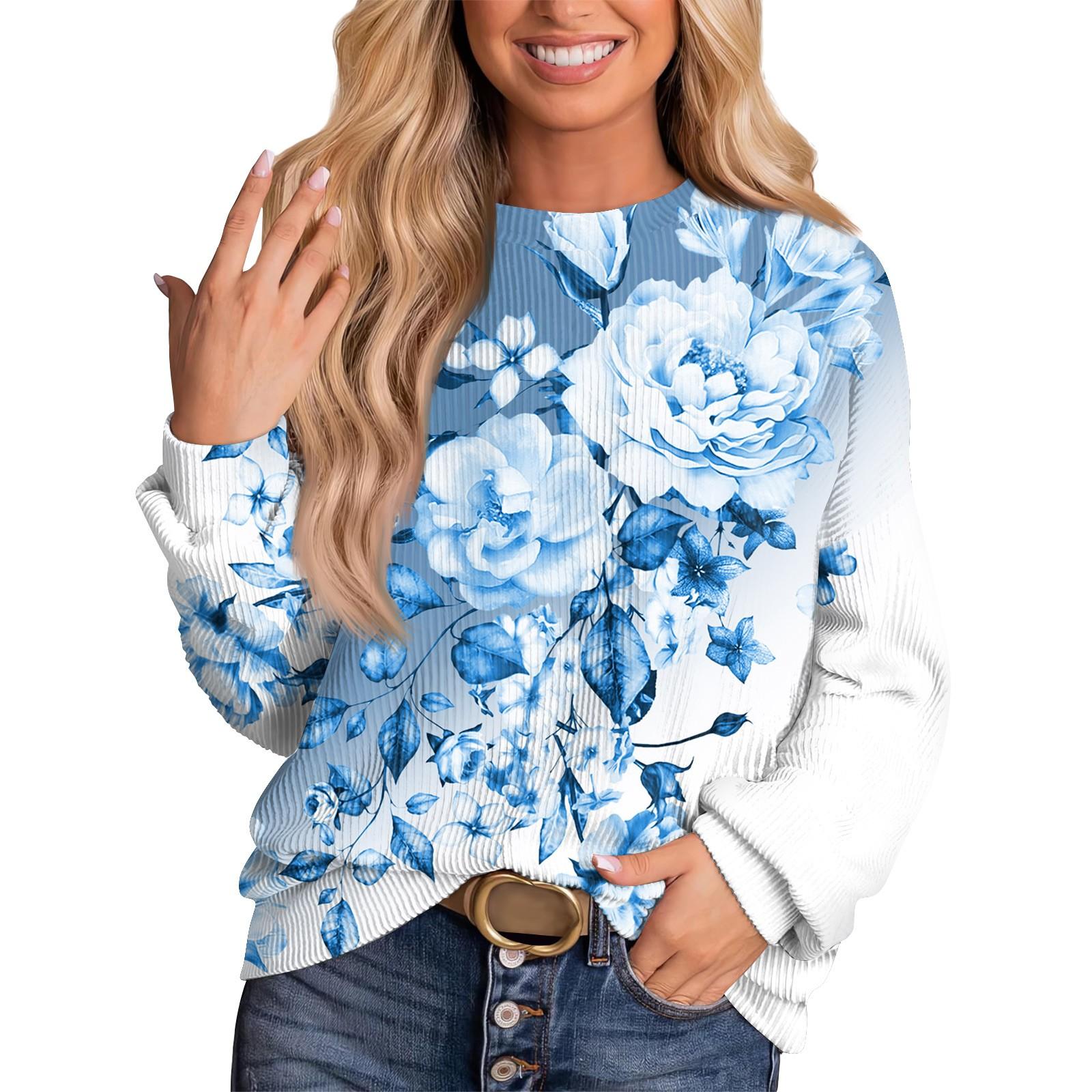 

Женский модный принтованный ребристый топ с длинными рукавами и заниженной линией плеча, свободный топ с круглым вырезом XL