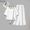 ZANZEA Lässiges zweiteiliges Anzug-Set für Damen mit 3/4-Ärmeln, Bluse und Hose