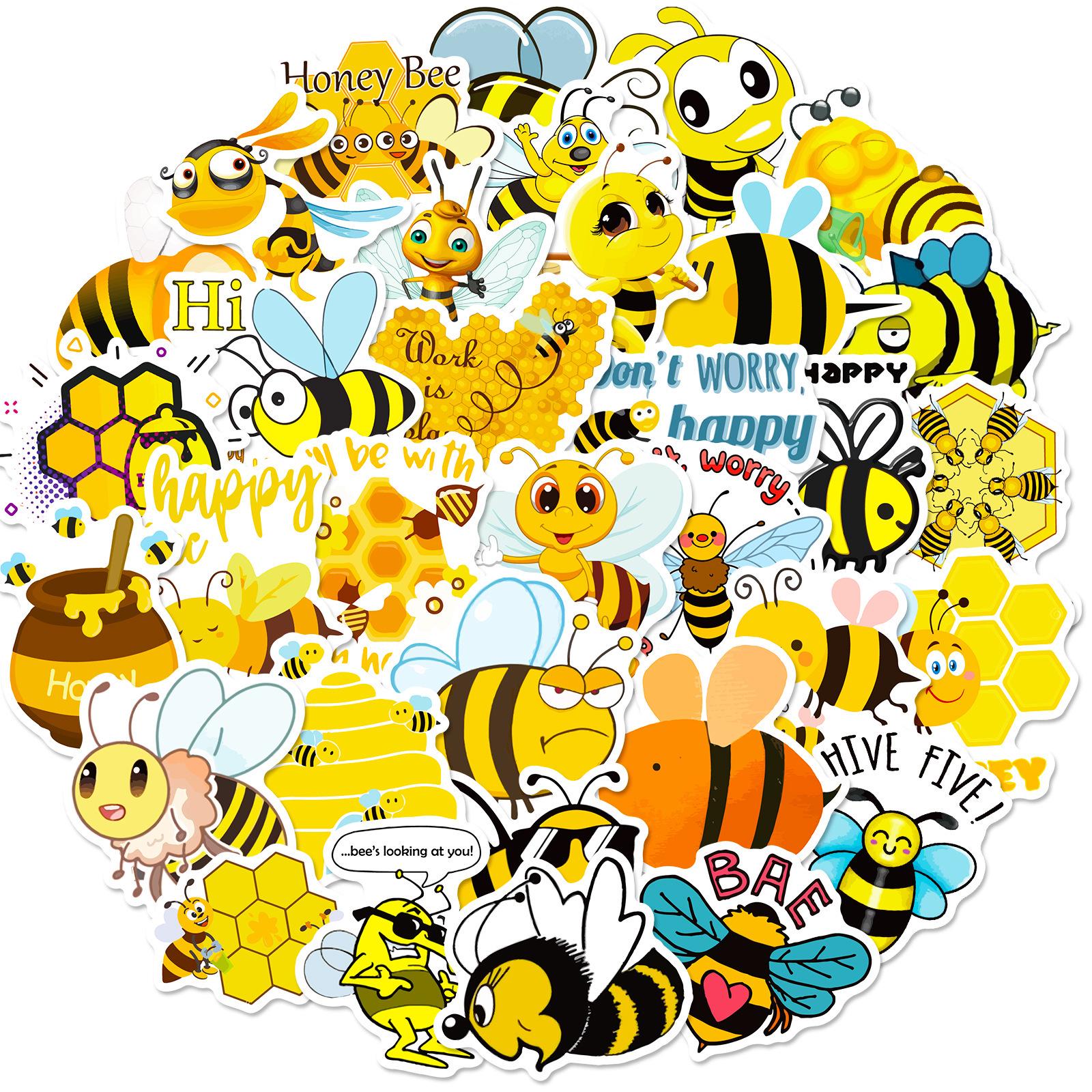 50 Little Bee Stickers: Cartoon Animal Reward Decals for Kids & Kindergarten