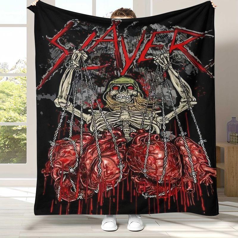 Klassisches Slayer Heavy Metal Rockband Zeichen Flanelldecke, Ultraweiche Warme Plüschdecke für Zuhause Schlafzimmer Bett Sofa Camping Picknick