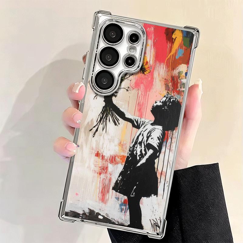 B-Banksy Art Graffiti Artist Plating Phone Case For Samsung Galaxy S24 S25 FE S26 Edge S23 Ultra S22 S21 Plus S20 Anti-Fall Aira