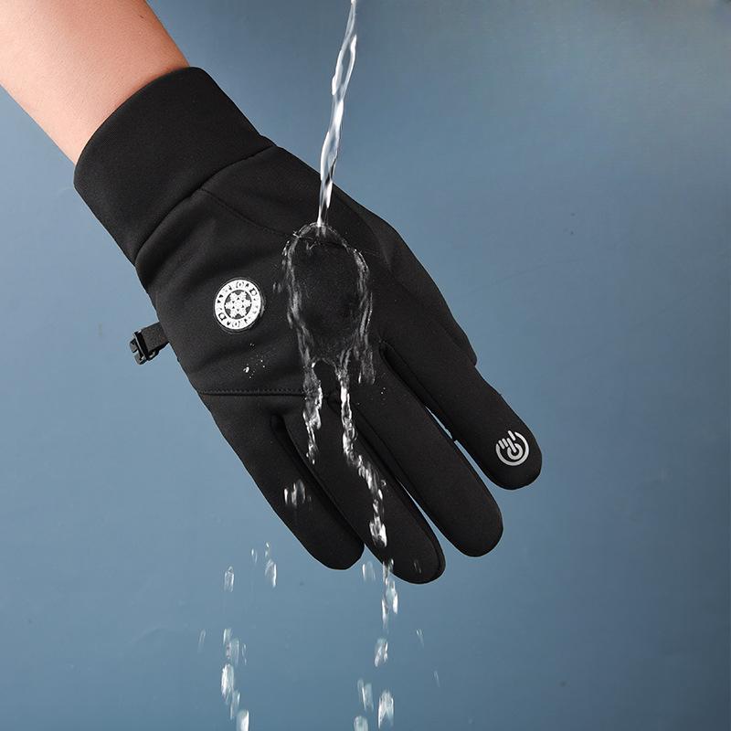 Winter Gloves Men's Plus Velvet Thickened Cycling and Driving Anti slip Touch Screen Leaking Two Fingers Waterproof Windproof Cold Warm Gloves