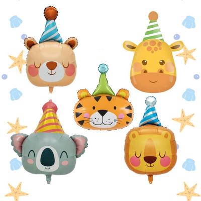 Animal Head Cartoon Birthday Hat Balloon Set for Kids’ Party Decor - Tiger & Lion Theme