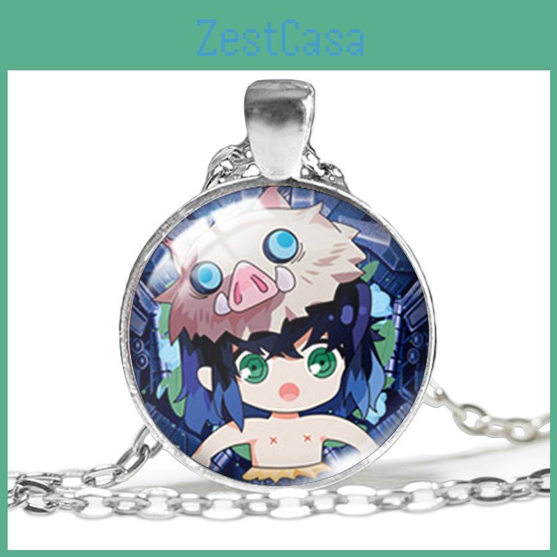 Stilvolle Legierungskette mit Glasanhänger, inspiriert von Demon Slayer-Charakteren, für Unisex-Tragen