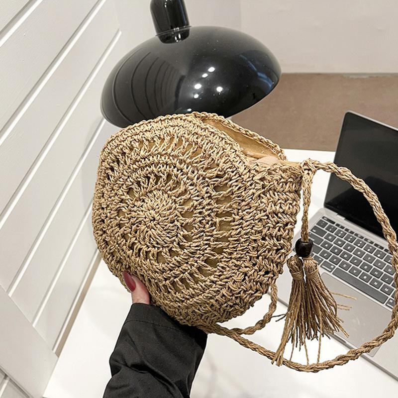 

Модные полые сумки на плечо для женщин, повседневные соломенные сумки через плечо, маленькая круглая сумка-кошелек с кисточками, сумки-мессенджеры 28*7*25cm хаки