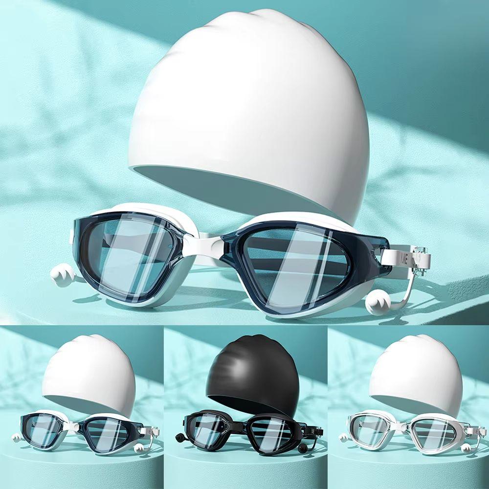 With Nose Clip Silicone Swim Cap Anti-fog Diving Eyewear Adult Swimming Goggles Set  Water Sports