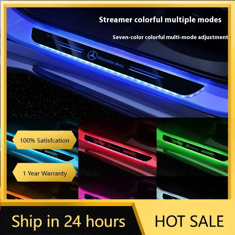 Hrmfq5 Car Sticker For Mercedes Benz Car LED Wireless Welcome Pedal Light Door Sill Light For Mercedes-Benz AMG A C E V Class GLA Sprin