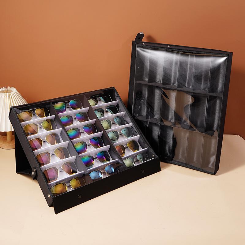 Eyeglasses & Jewelry Display Box with 18 Compartments and Stand