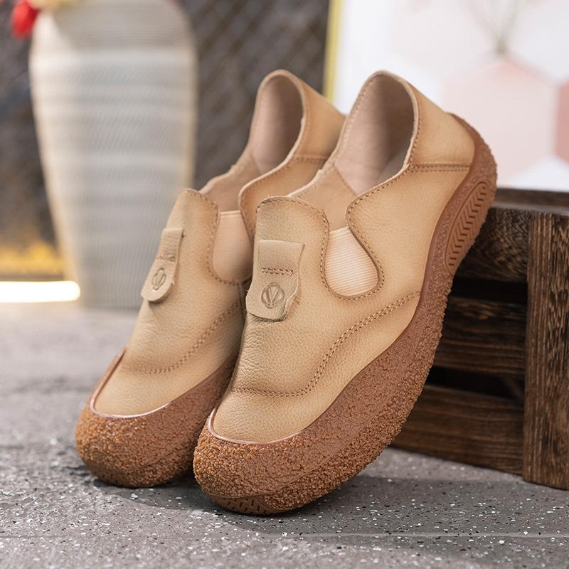 Pantofi simpli din piele de vacă de prim strat de primăvară, cu talpă moale, cu vârf jos, cu un singur pedal, pantofi de damă confortabili, versatili