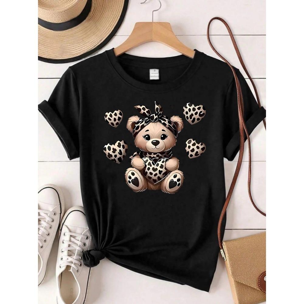 

Футболка женская с круглым вырезом и короткими рукавами с принтом Леопард Медведь , трендовая XL