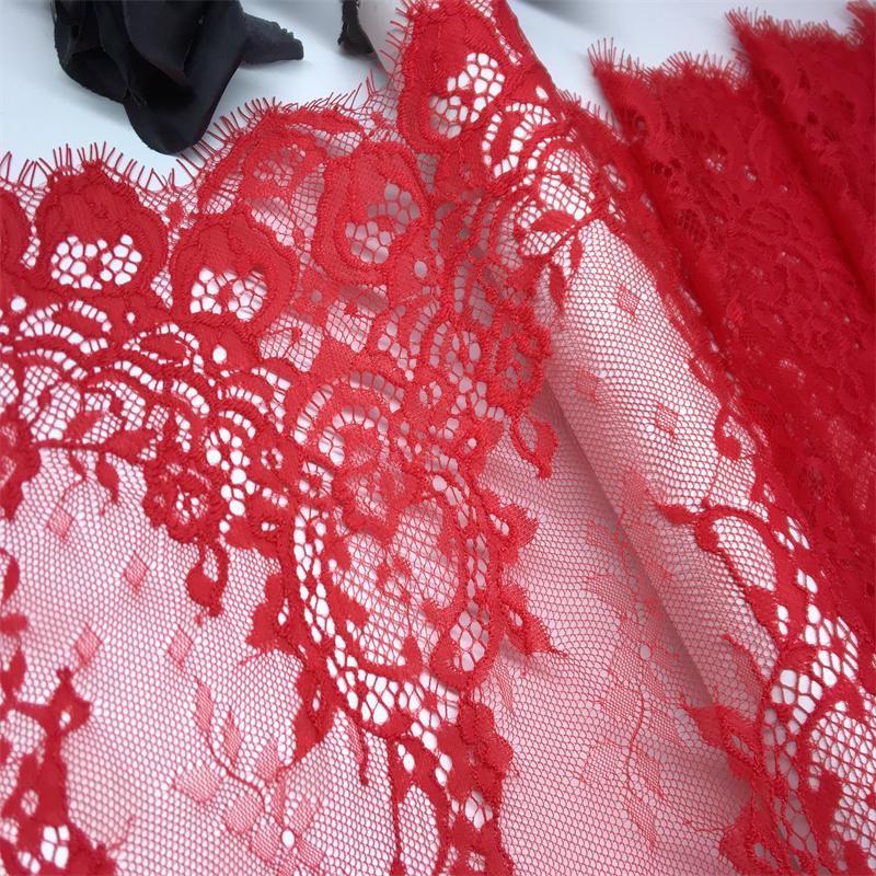 3m x 34.5cm Red French Chantilly Lace, Non-stretch Scalloped Eyelash Nylon Lace Fabric for Sewing, Bra, Underwear, Lingerie, Dress, Garment, Crafting