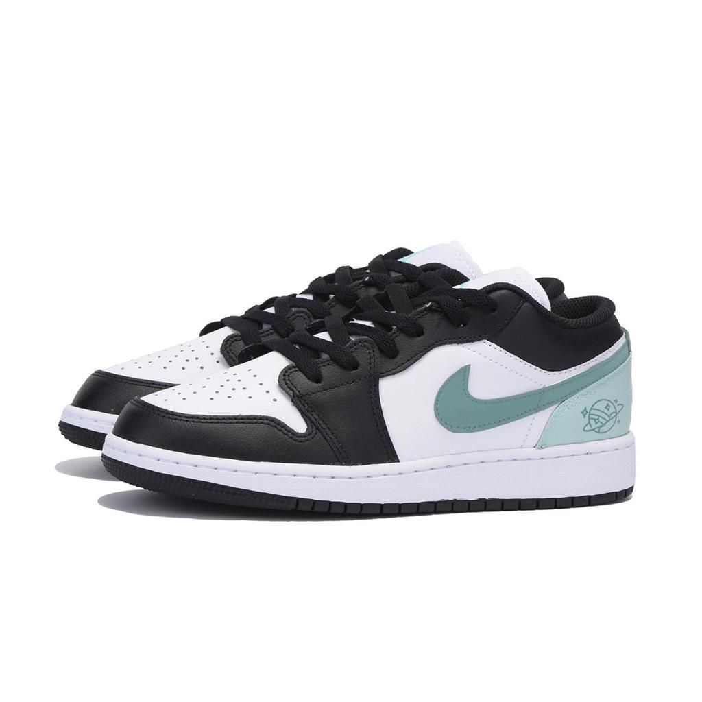 Jordan Air Jordan 1 Slip Resistant Abrasion Resistant Low Top Vintage Basketball Shoes Men's Black Green 553558-131(Team85-)