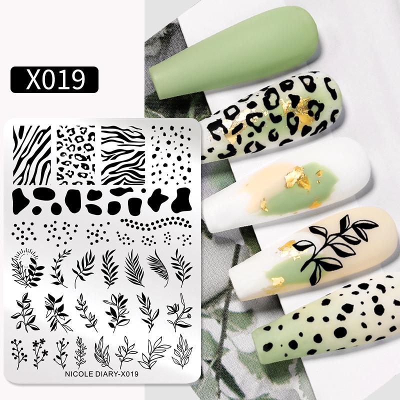 NICOLE DIARY Leopard Flower Nail Stamping Plate Image Transfer Template Geometry Leaf Stainless Steel Stencil Nail Printing Tool