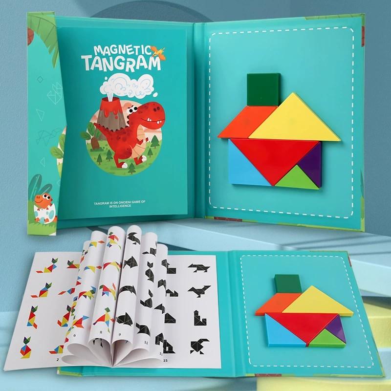 Magnetic Tangram Puzzle Intelligence 3D Geometric Shape Jigsaw Puzzle Board Game Montessori Educational Toys for Children Gift