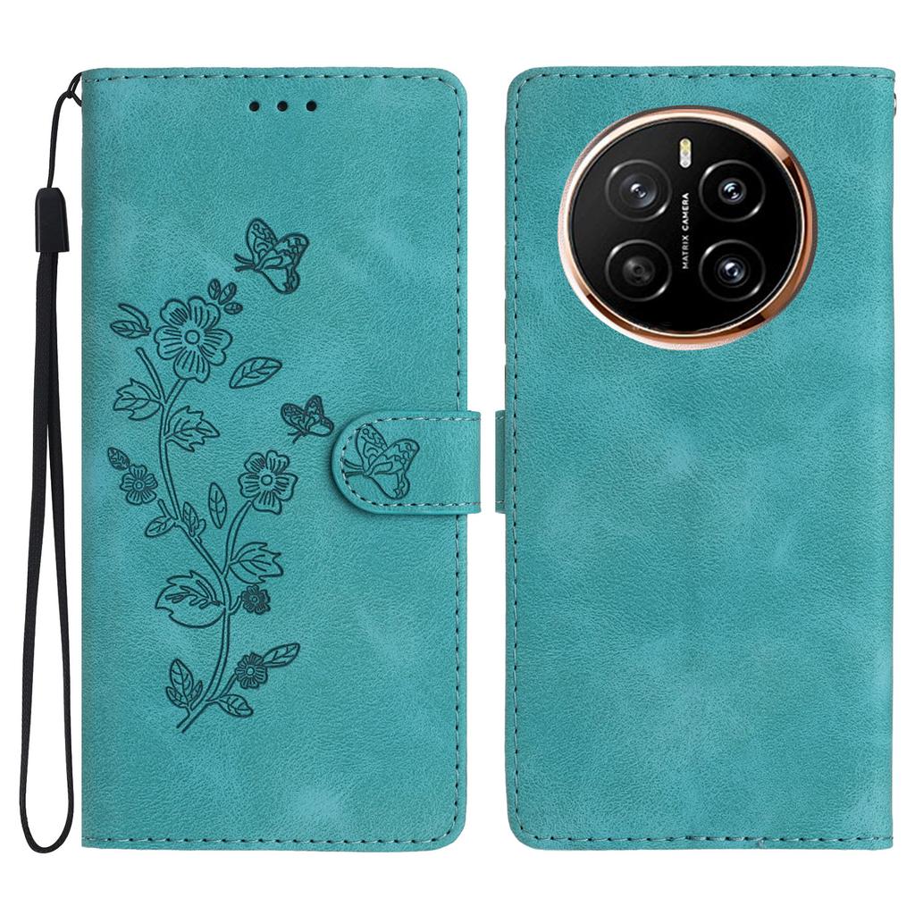 For Honor Magic7 Pro 5G Case Leather Imprinted Flower Phone Cover Wallet with Wrist Strap