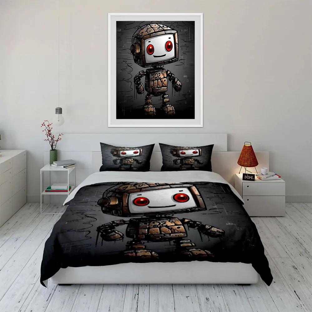 Rustic Robot Decorative Set Bedding Set with 1 Duvet Cover 2 Pillowcases Single Double King Queen Gift