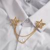 Crystal Pentagram Brooch Pin Fashion Tassel Chains Suit Shirt Badge Collar Lapel Pin For Men And Women Jewelry Gifts