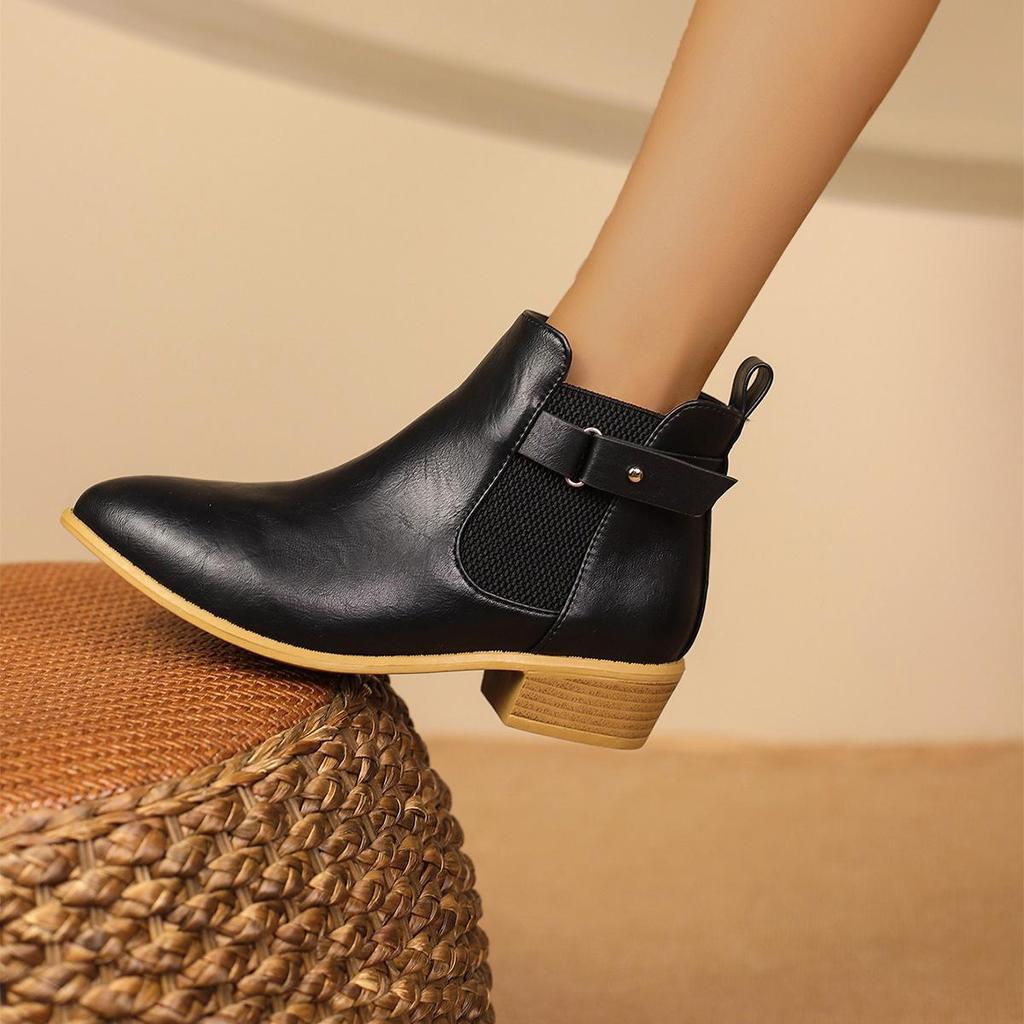 Damen Übergröße PU Kurze Chelsea Boots Lässige Kurzer Schaft Spitz Martin Stiefel Schuhe 36-43