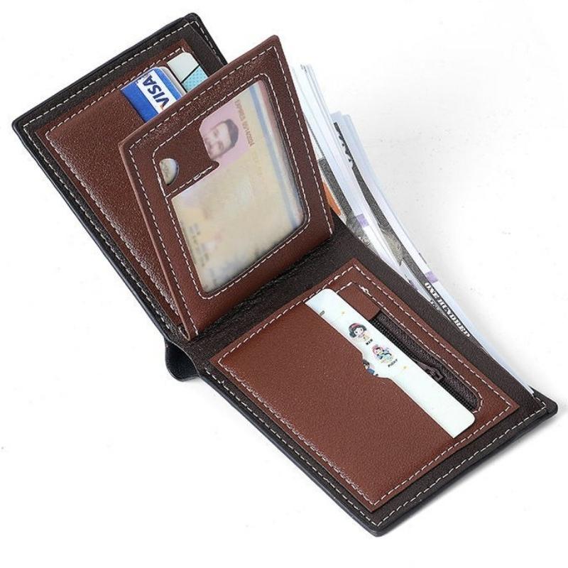 Men’s Vintage Leather Wallet Bifold Short Wallet with ID Window Multi Card Holder Cash Pocket Slim Business Wallet
