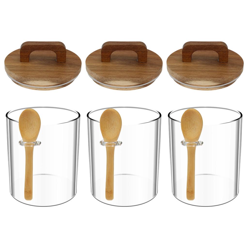 3Pcs Glass Airtight Food Jars Kitchen Storage Bottles with Bamboo Lid and Spoon 450/800ml Coffee Bean Jar For Spice Powder Candy