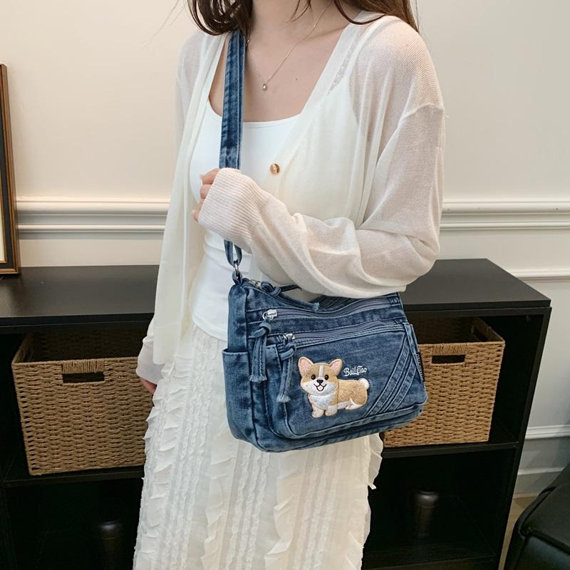 Vintage Denim Bag Crossbody Bag Women's Large Capacity Multi-Pocket Lightweight Shoulder Bag