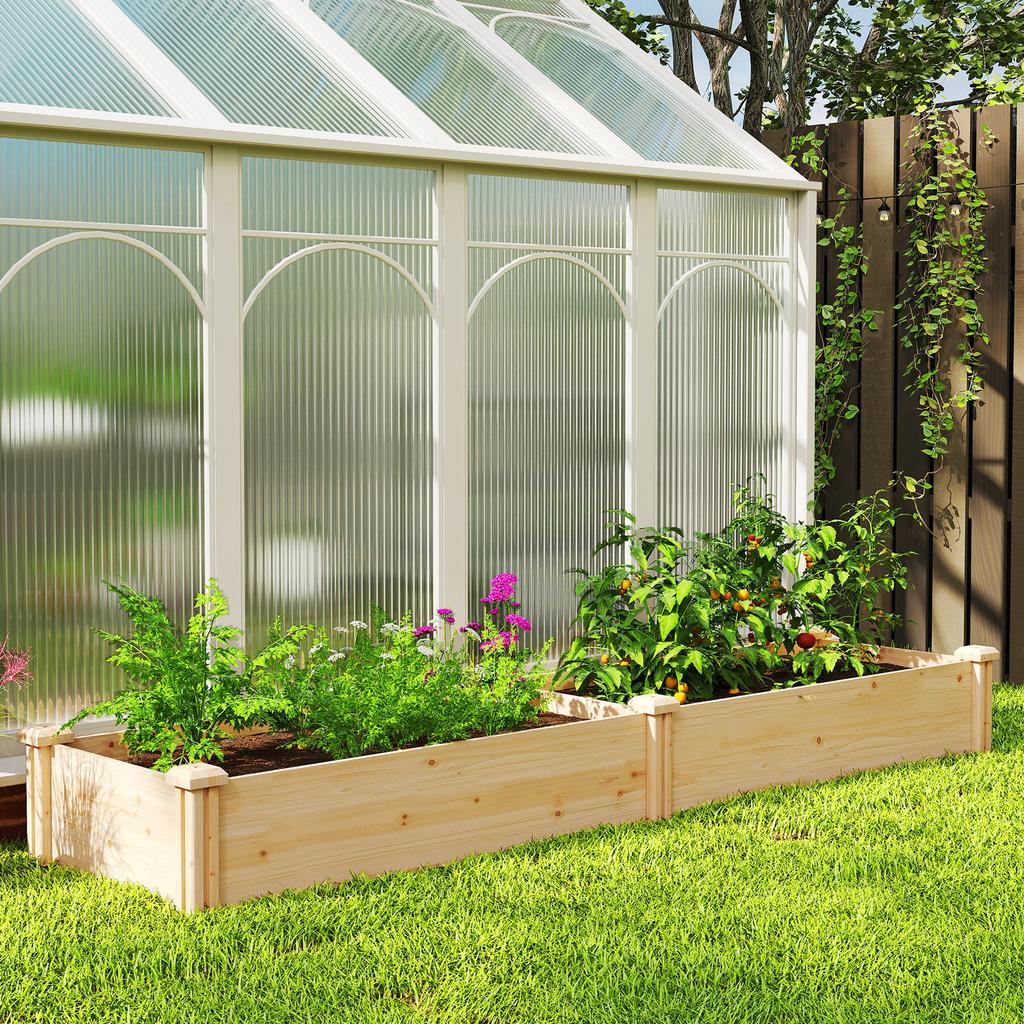 Raised Garden Bed Wood, Planting Bed with Partition, Open Bottom, Cold Frame Garden Bed, 235 x 66 x 26 cm, Natural Wood