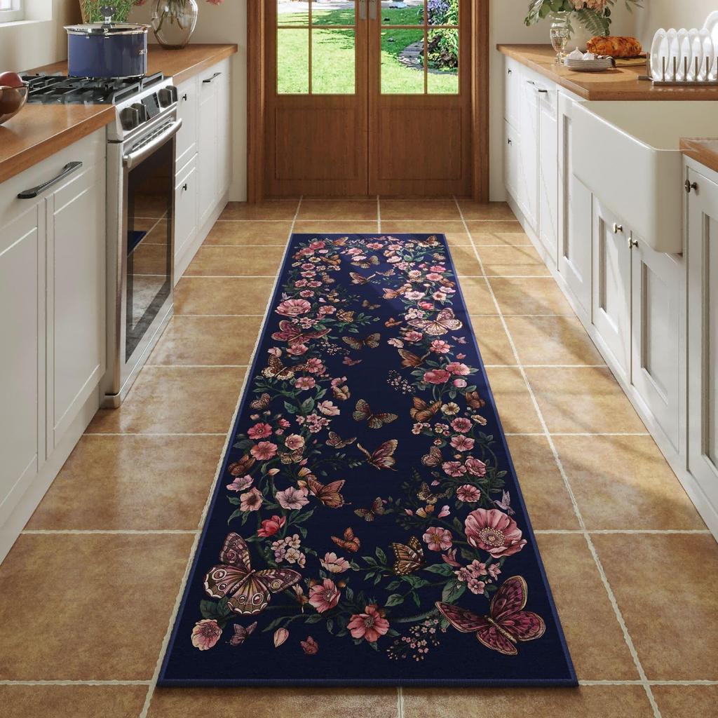 American-Style Floral Carpet, Moisture-Proof, Machine Washable, Hallway Rug, Bedroom Bedside Rug, Home Decoration