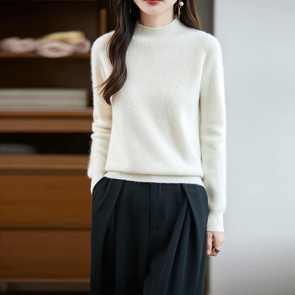 Women's High Neck Cashmere Wool Sweater, 2025 Edition - Thickened White Knitwear for Autumn and Winter
