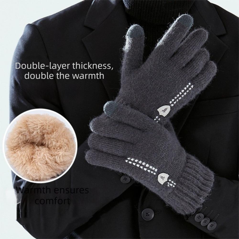 Thickened Plush Touch Screen Gloves Cold Proof Driving Gloves Fashion Knitted Gloves Men
