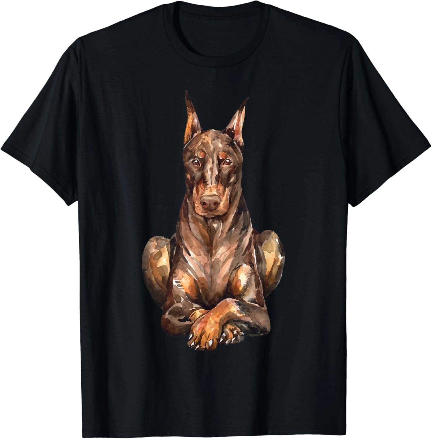 

Watercolor Portrait Doberman Pinscher For Dog Owner Gift Unisex T-Shirt L