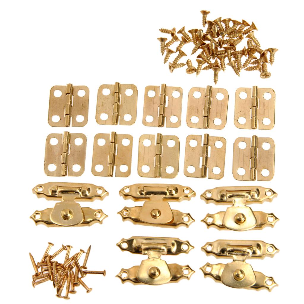 15Pcs/set Antique Bronze/Gold Furniture Cabinet Hinges withJewelry Wooden Box Case Toggle Hasp Latch Iron Vintage Hardware