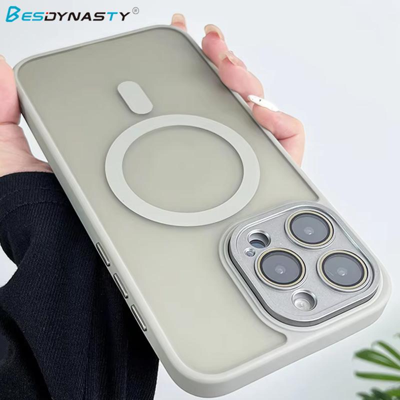Matte Magnetic Clear Ultra Thin Slim Phone Case for iPhone 17 16 15 14 13 Pro Max Wireless Charging Magsafe Cover with Lens Film