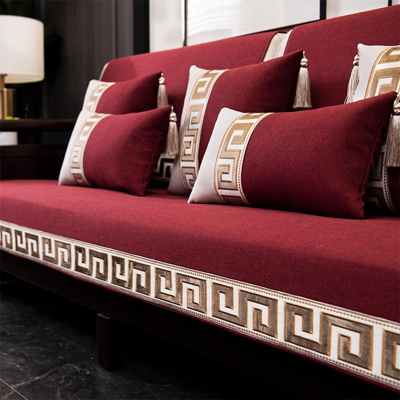 New Chinese Style Sofa Cover Four All Seasonal Universal Solid Wood Sofa Seat Cushion Joyful Anti Slip Red Chair Cushion Cover