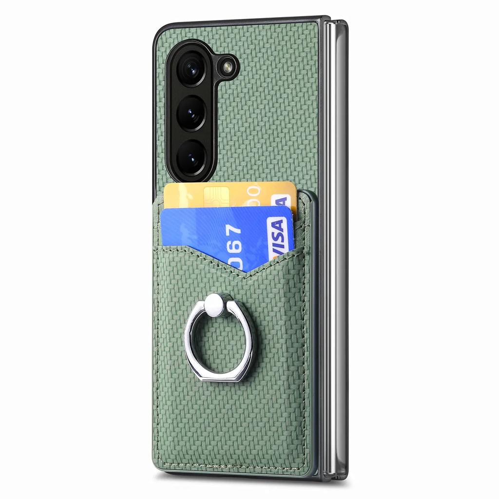 Ring Holder Cards Solt Wallet Case for Samsung Galaxy Z Fold 5 4 3 5G Fold4 Fold5 Kickstand Carbon Fibre Magnetic Bag Slim Cover