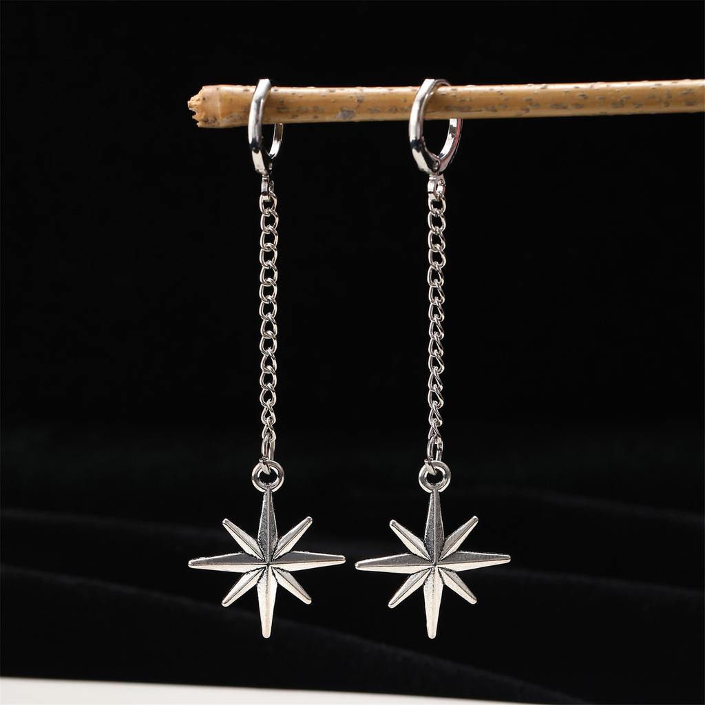 Gothic Style Alloy Hook Earrings Four Pointed Star/Thorns Rivet Ear Buckles Accessories for Punk Fashion Enthusiasts
