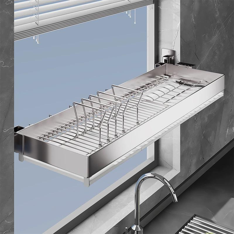 90CM Wall-Mounted Stainless Steel Dish Rack & Chopstick Holder