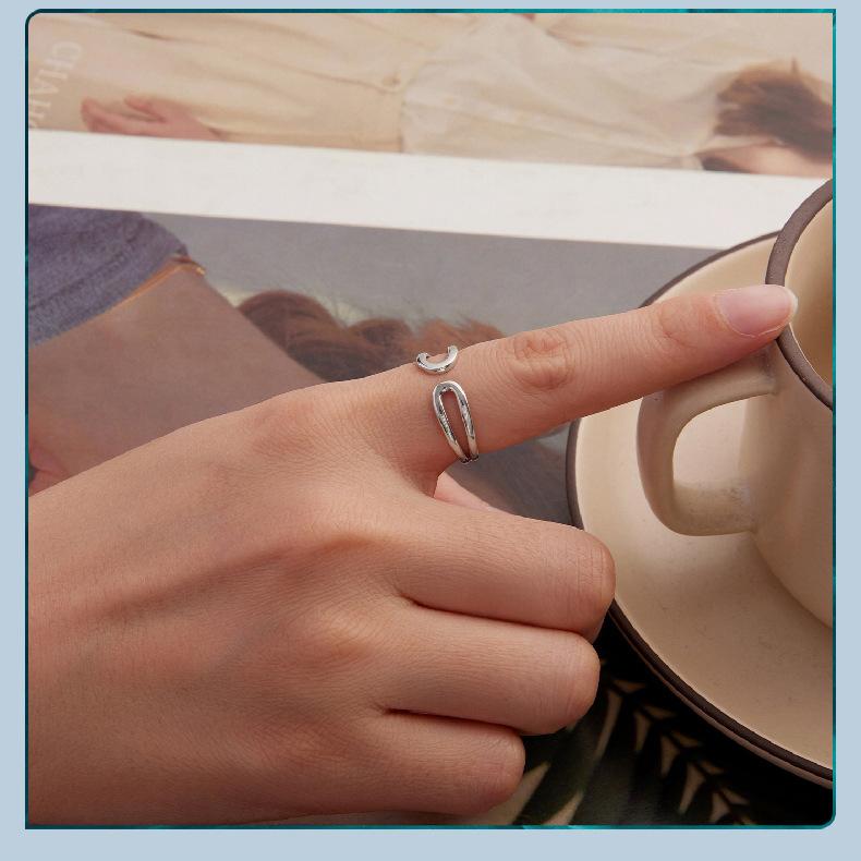 Minimalistischer Wind Hollow Wassertropfen Offener Ring Herren und Damen, Personalisierter Trend S925 Sterlingsilber Doppelring