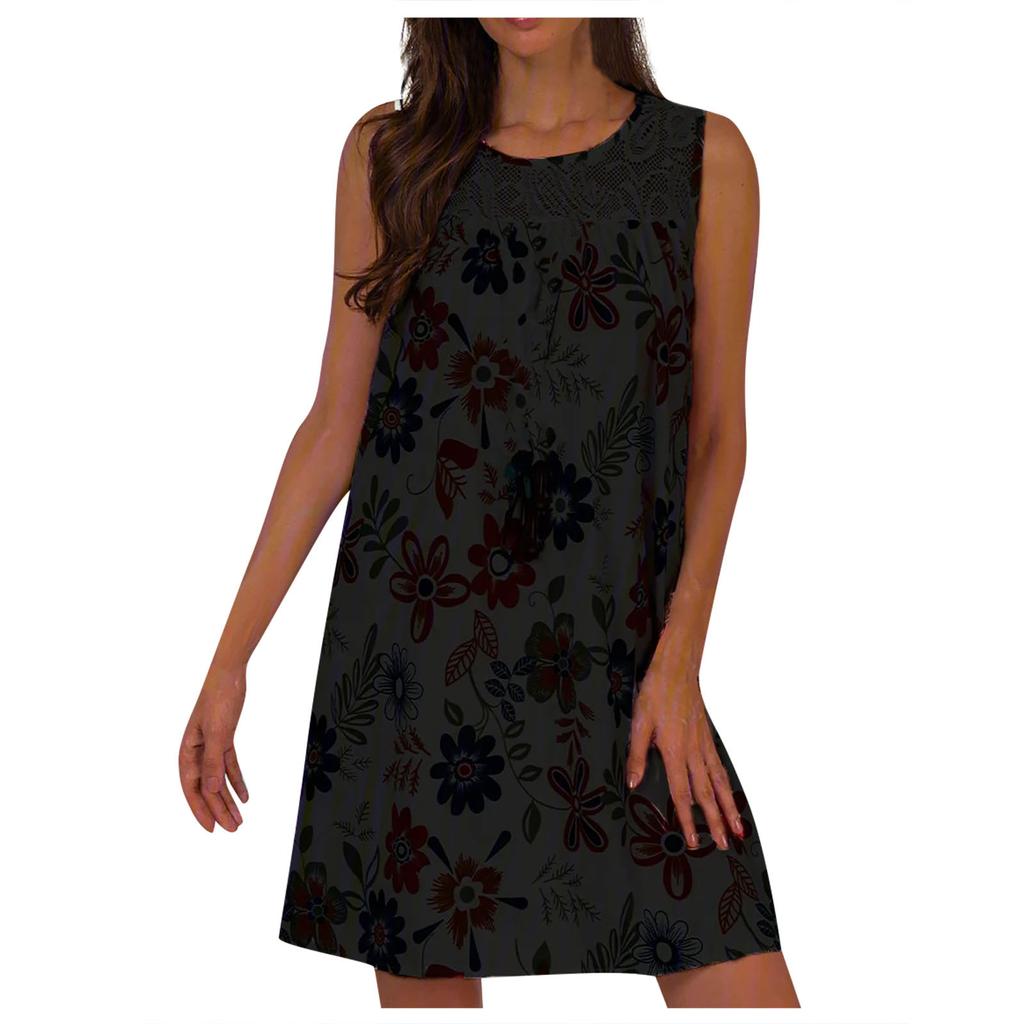 Γυναικείο φόρεμα με φόρεμα κούνιας, περιστασιακό γιλέκο μόδας χωρίς μανίκια με στάμπα με δεξαμενή