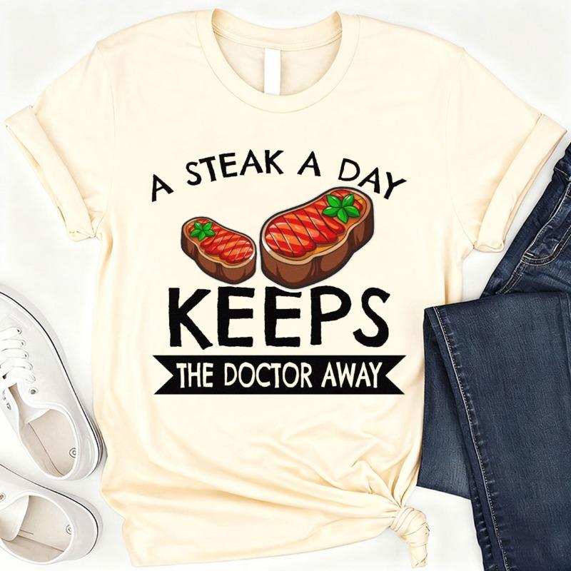 Funny Carnivore TShirt Steak A Day Meat Lover Gift Crew Neck Short Sleeve Cotton Top All Seasons Casual Fashion Outdoors Tees