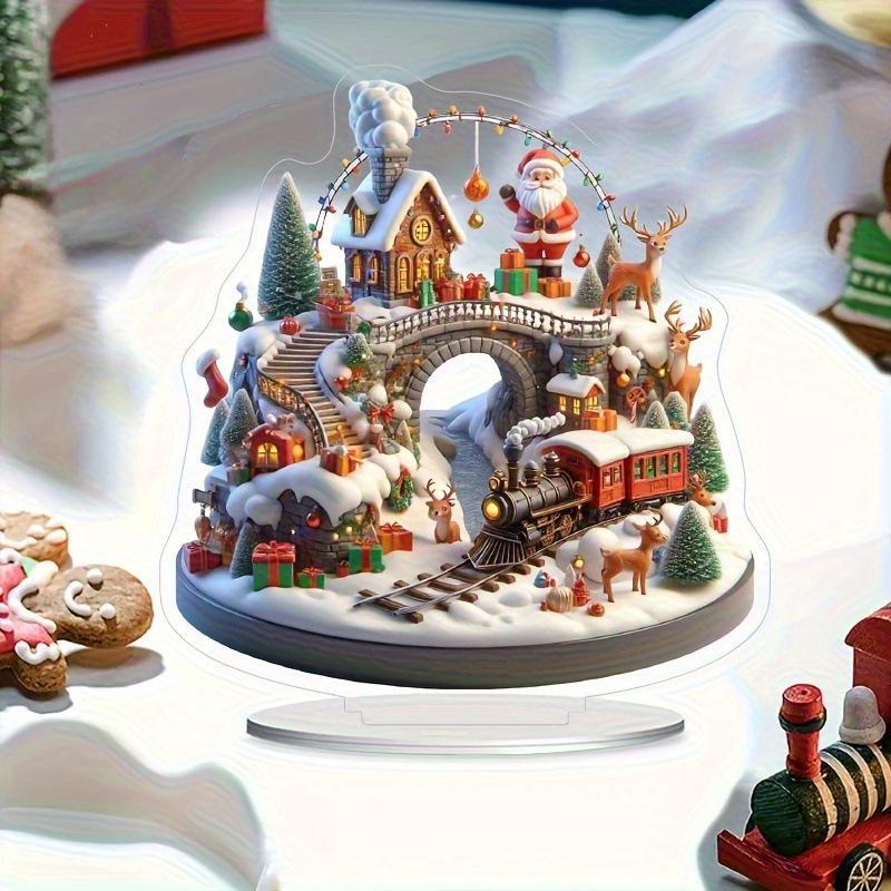 2D Acrylic Castle Snow House Pendant Wooden Christmas Hanging Ornament for Home Xmas Tree Party Decor Gifts