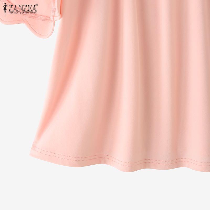 ZANZEA Camicetta da donna casual con colletto alla coreana, volant e maniche corte