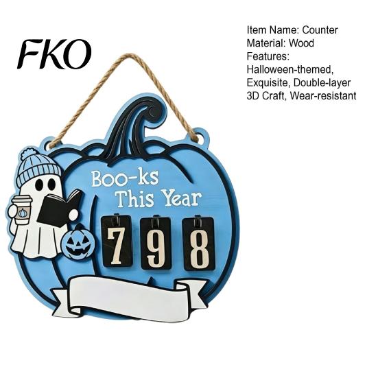 Pumpkin Ghost Design Halloween Reading Tracker Wooden Hanging Sign, Sliding Number Counter for Book Read This Year, Fun Gift Spooky Decor