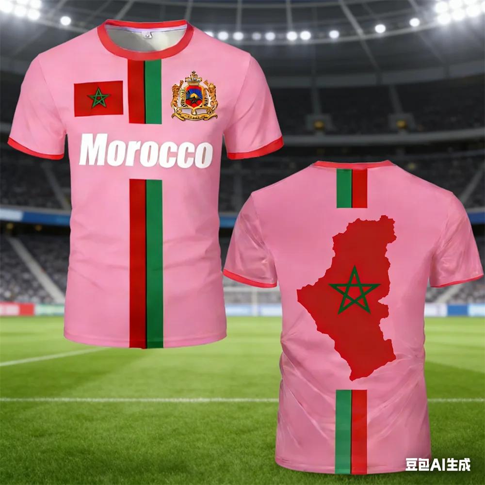 Moroccan Flag 3D Print Sports T-shirt Football Jersey Club Fan Training Uniform Short Sleeve Clothing Top