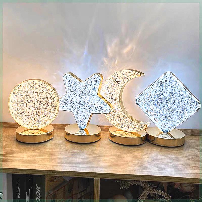 3D Crystal Touch Control LED Night Light for Kids Bedroom - USB Rechargeable Color Changing Square Star Moon Shapes Lamp