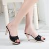 Elegant High-Heeled Sandals, Rhinestone Solid Color, Small Thick-Heeled Slippers, Summer Sandals