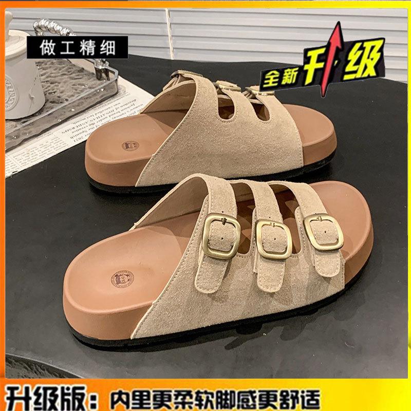 

Thick-soled leather slippers for women s summer wear 2025 new versatile soft-soled casual beach one-word cool slippers 40